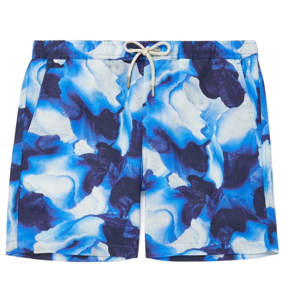 NN07 Men's Gregor Printed Lyocell-Blend Drawstring Shorts in Blue Size XL